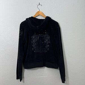 juicy couture studded graphic black velvet velour track jacket sweatshirt hoodie